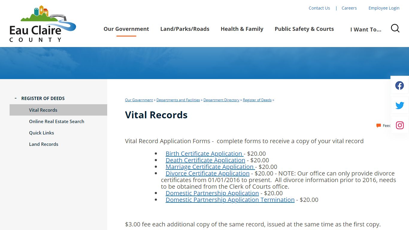 Vital Records | Eau Claire County